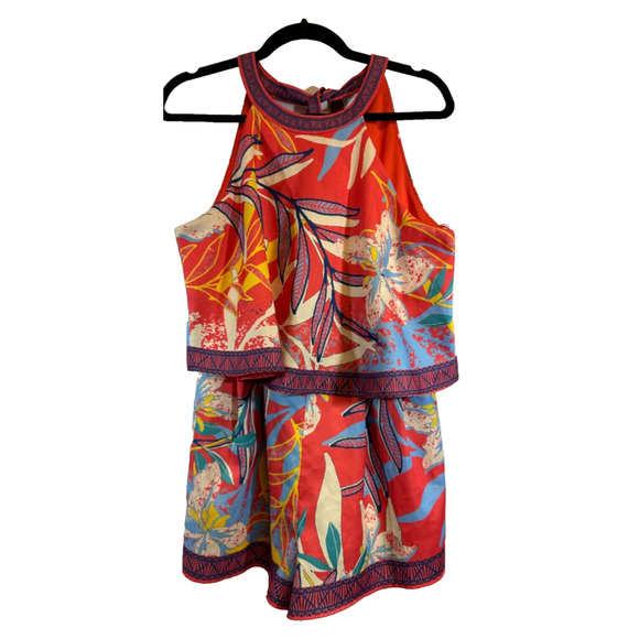 Flying Tomato Pants - Flying Tomato Womens Multicolored Floral Layered Halter Neck Romper M Tie D7 +